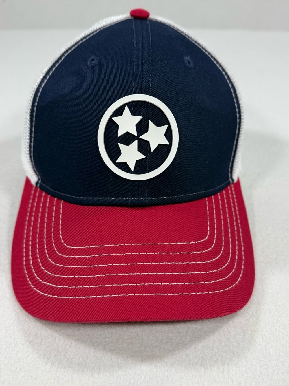 Nashville Tennessee Tri-Star Trucker Hat Snapback Cap Red White And Blue TN flag